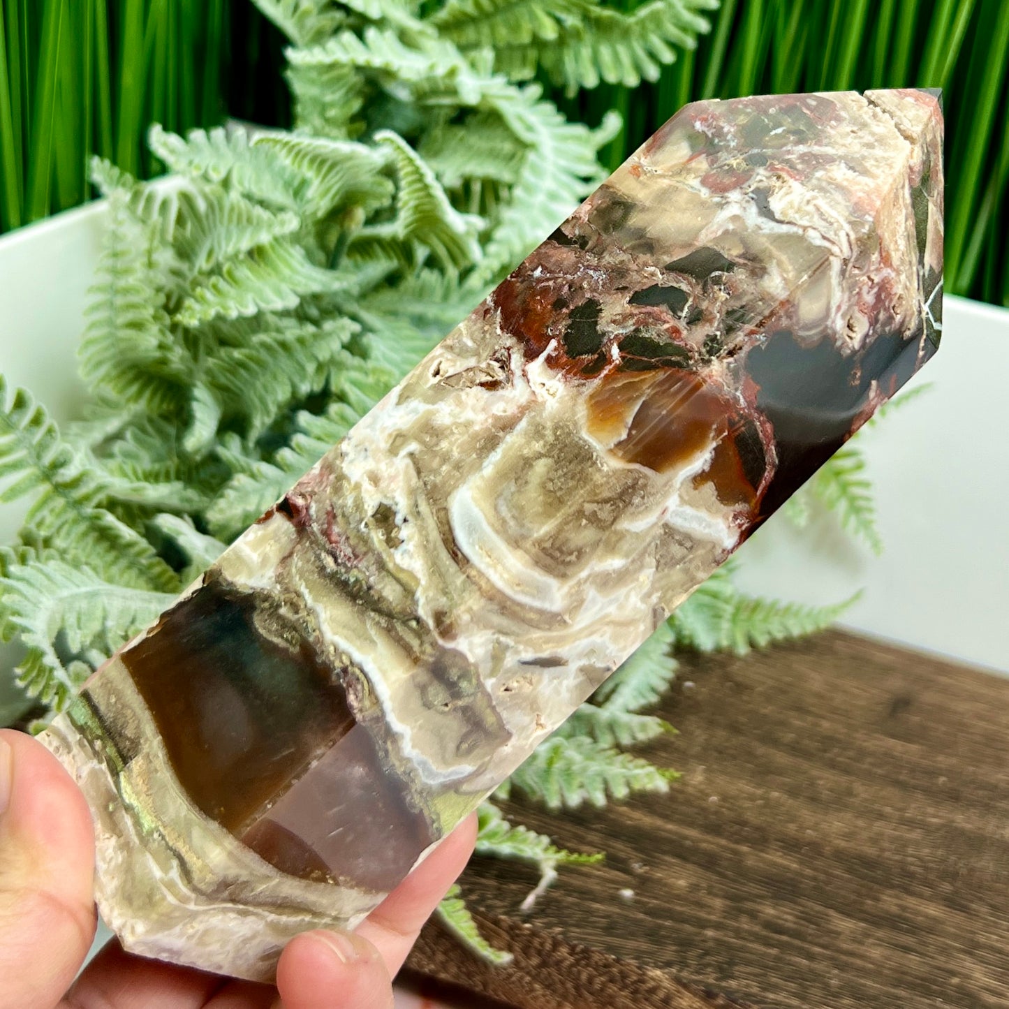Red Moss Agate Tower Rare Healing Crystal Generator 543g 163mm