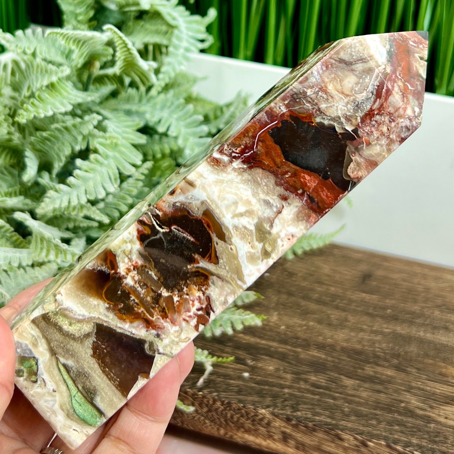 Red Moss Agate Tower Rare Healing Crystal Generator 543g 163mm