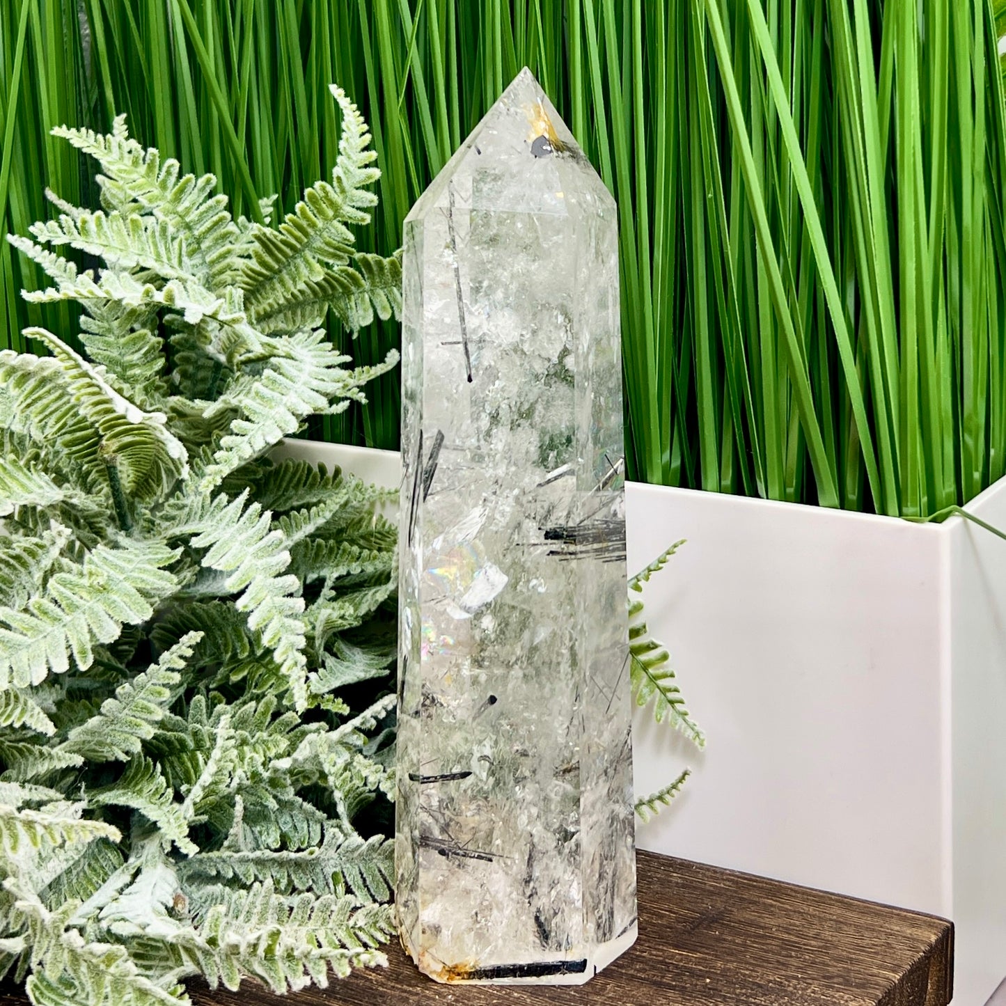 Black Tourmaline in Clear Quartz Top Quality Tower Crystal Generator 942g 203mm