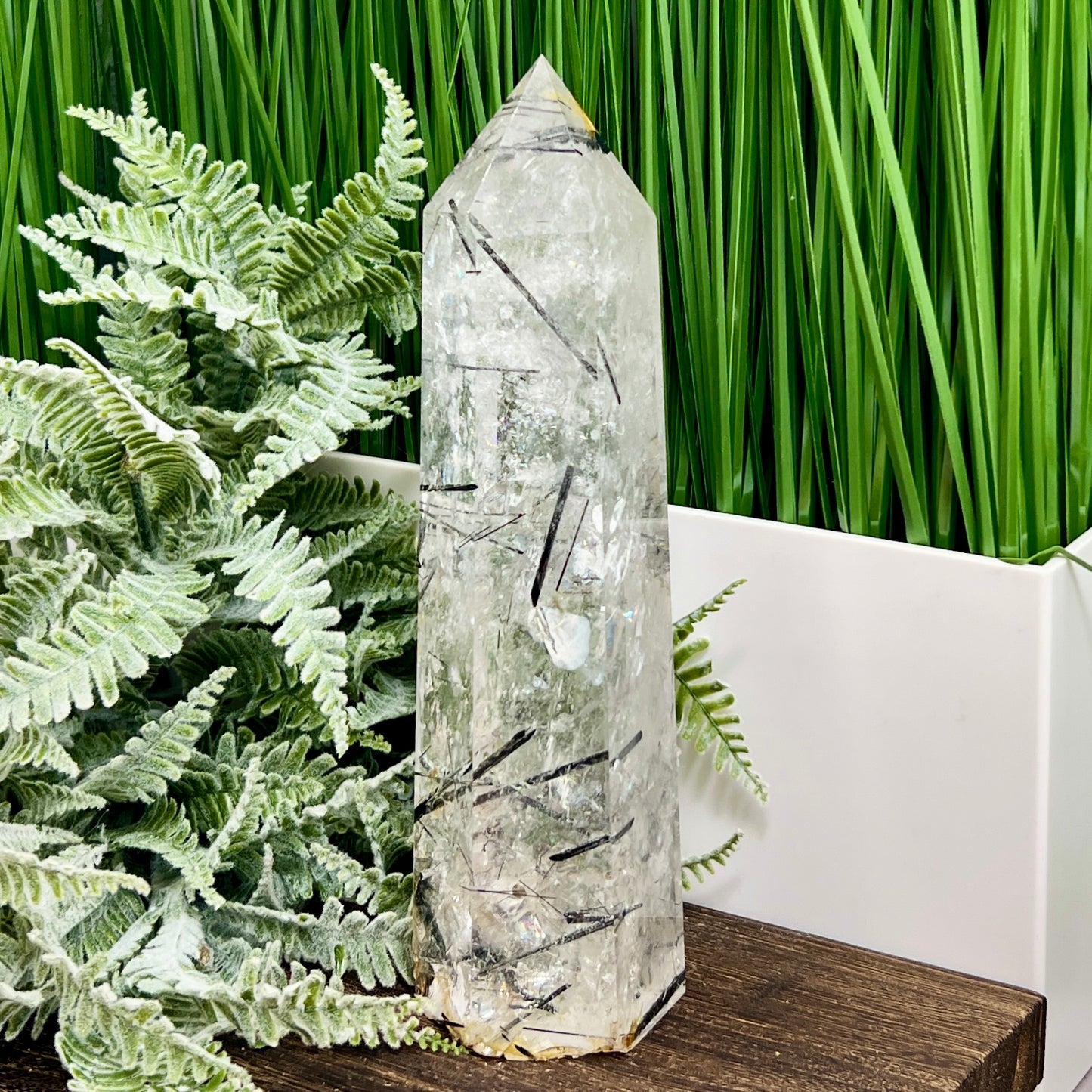 Black Tourmaline in Clear Quartz Top Quality Tower Crystal Generator 942g 203mm