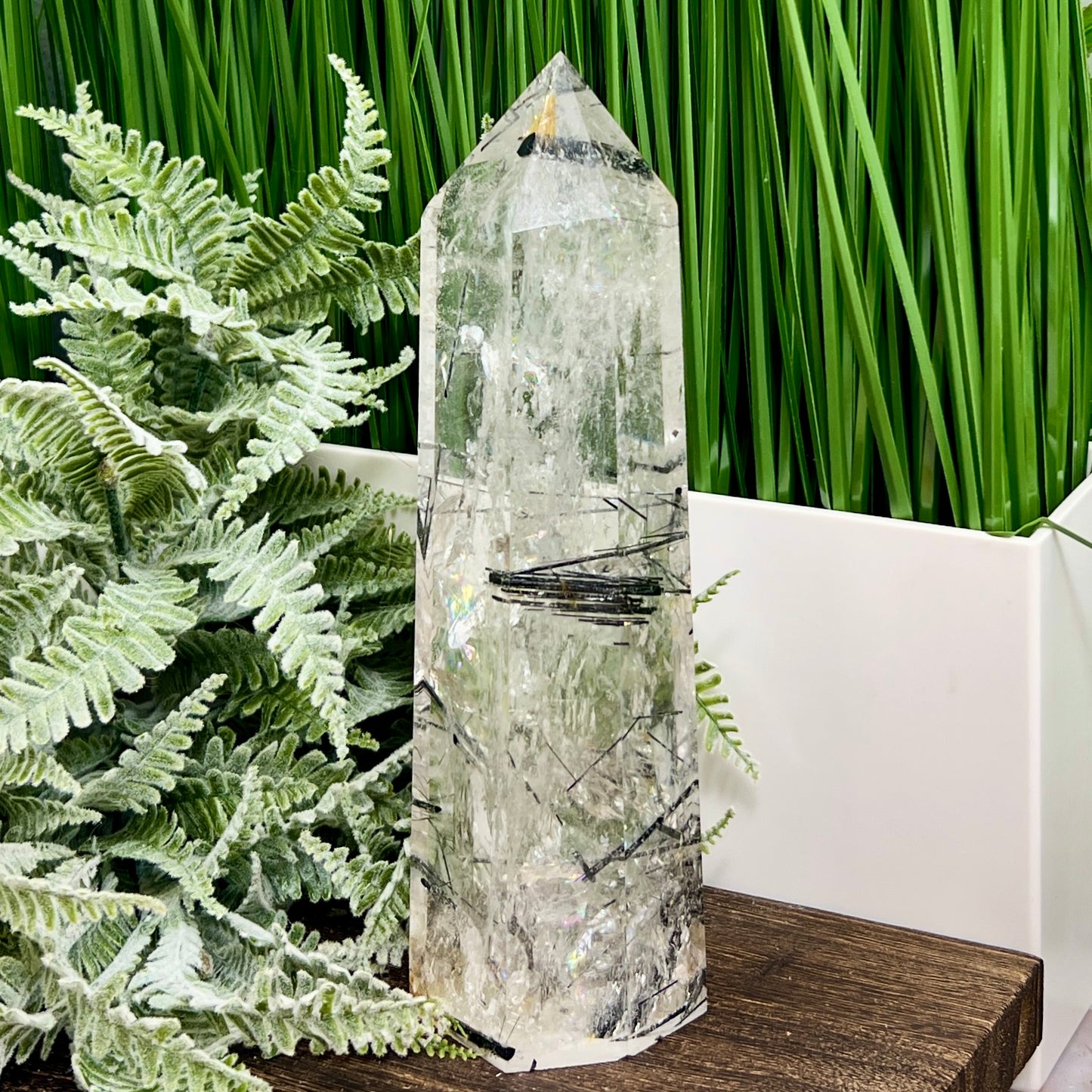 Black Tourmaline in Clear Quartz Top Quality Tower Crystal Generator 942g 203mm