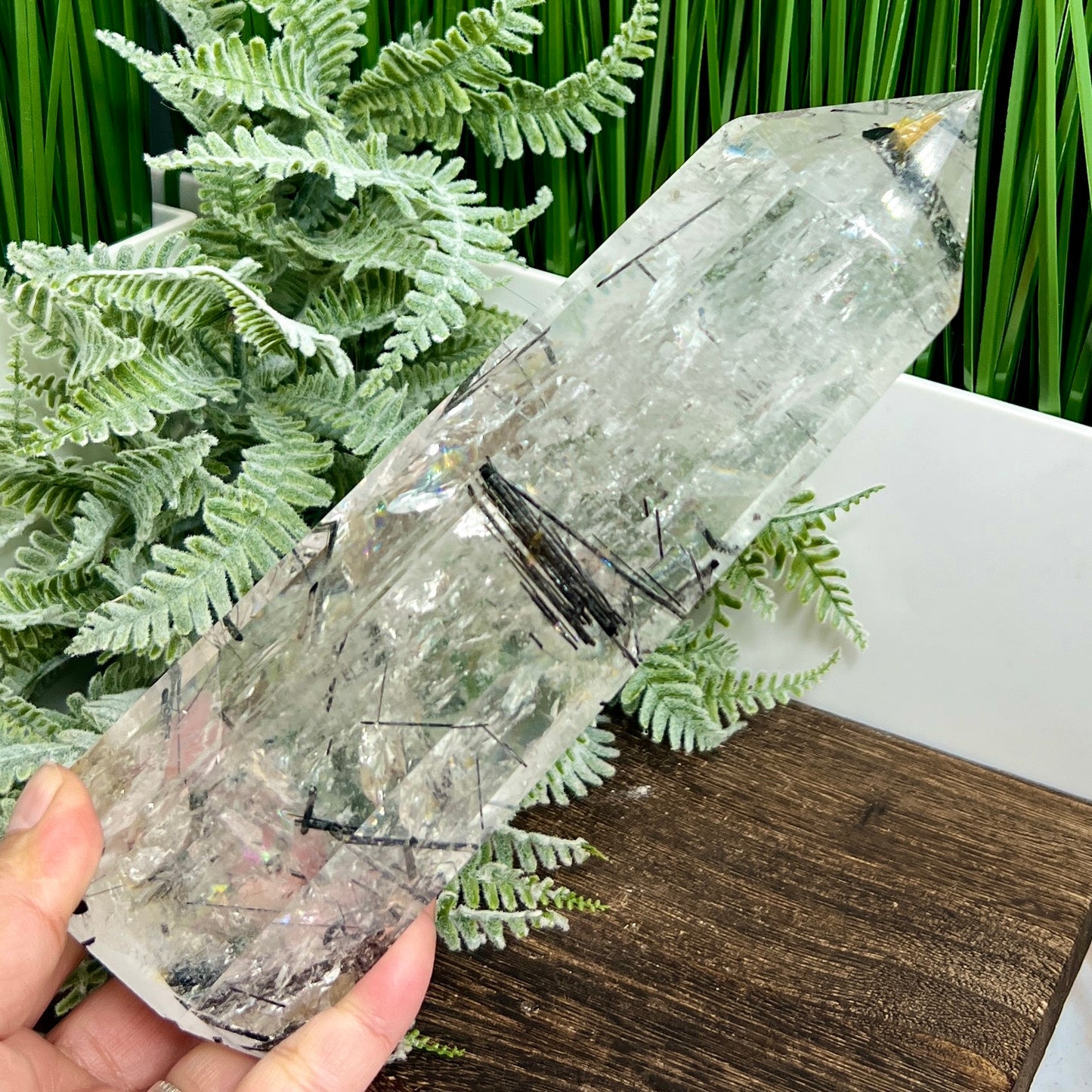 Black Tourmaline in Clear Quartz Top Quality Tower Crystal Generator 942g 203mm