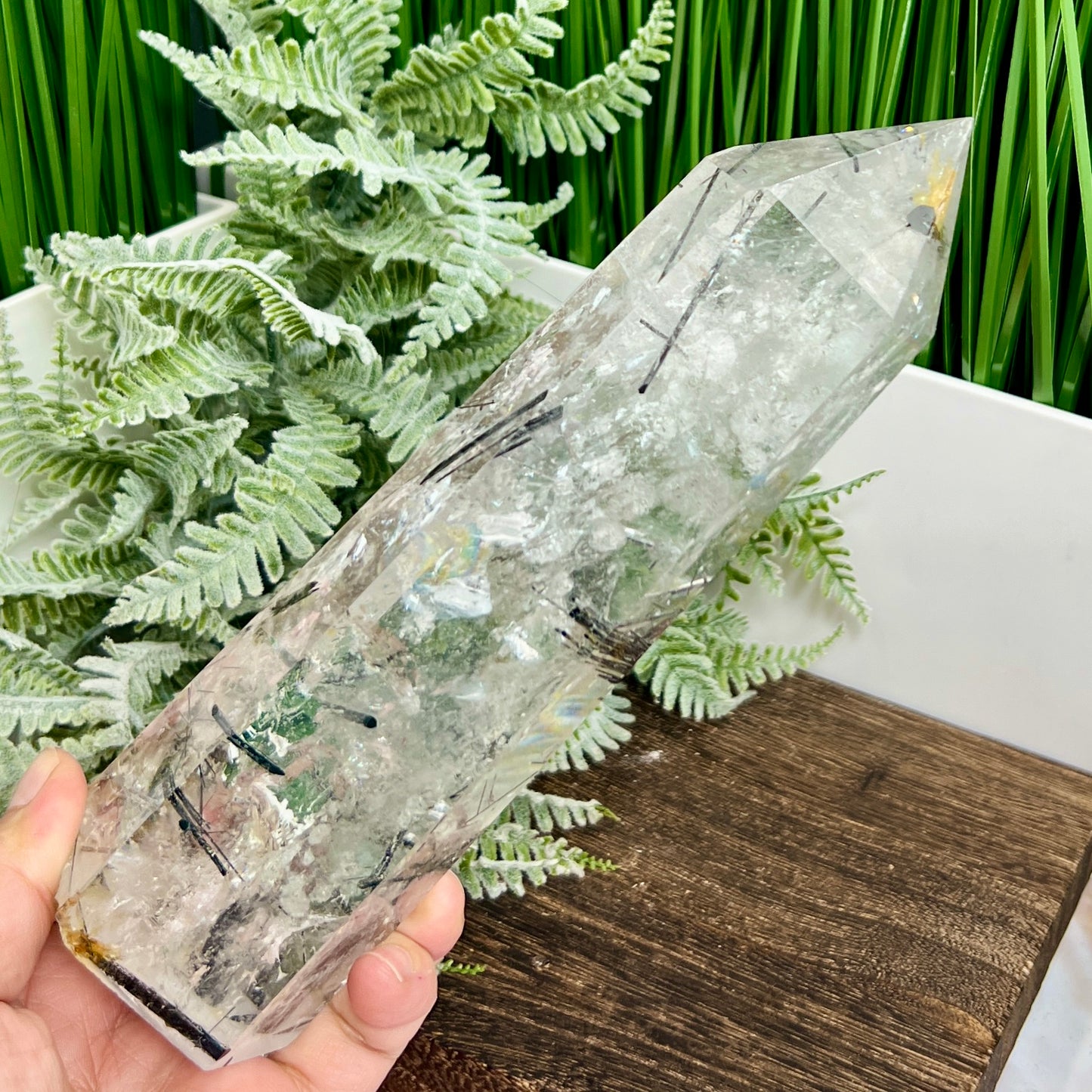 Black Tourmaline in Clear Quartz Top Quality Tower Crystal Generator 942g 203mm