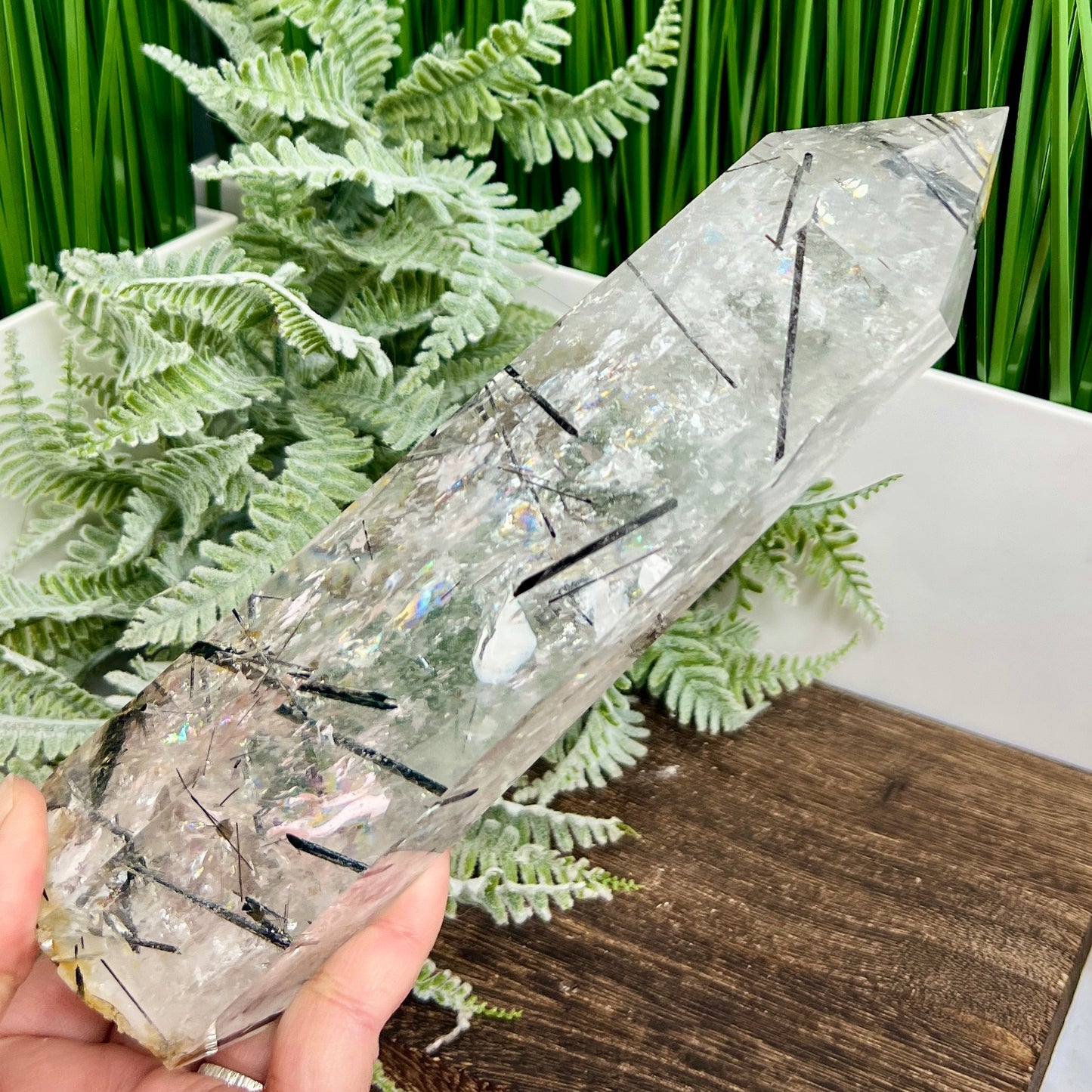 Black Tourmaline in Clear Quartz Top Quality Tower Crystal Generator 942g 203mm