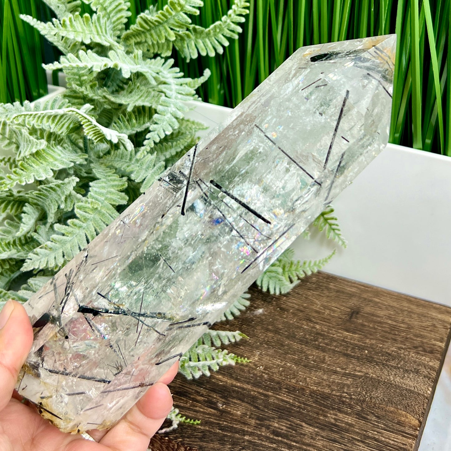 Black Tourmaline in Clear Quartz Top Quality Tower Crystal Generator 942g 203mm