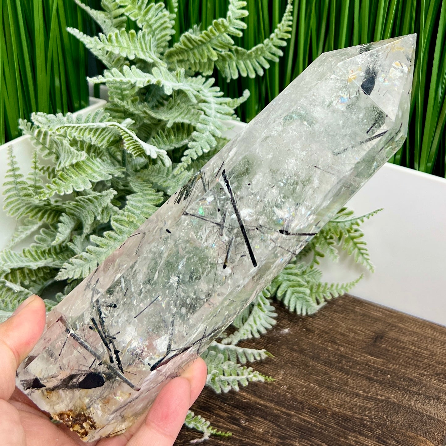 Black Tourmaline in Clear Quartz Top Quality Tower Crystal Generator 942g 203mm