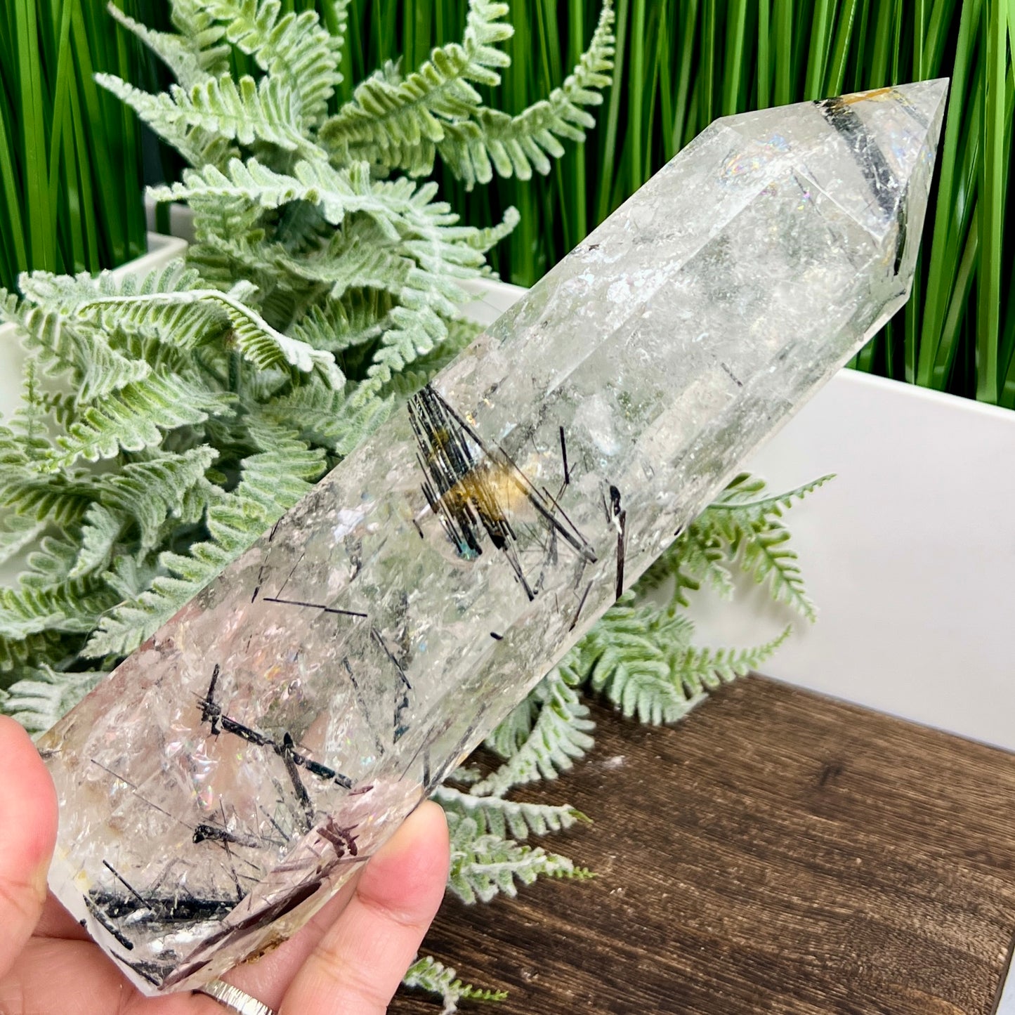 Black Tourmaline in Clear Quartz Top Quality Tower Crystal Generator 942g 203mm