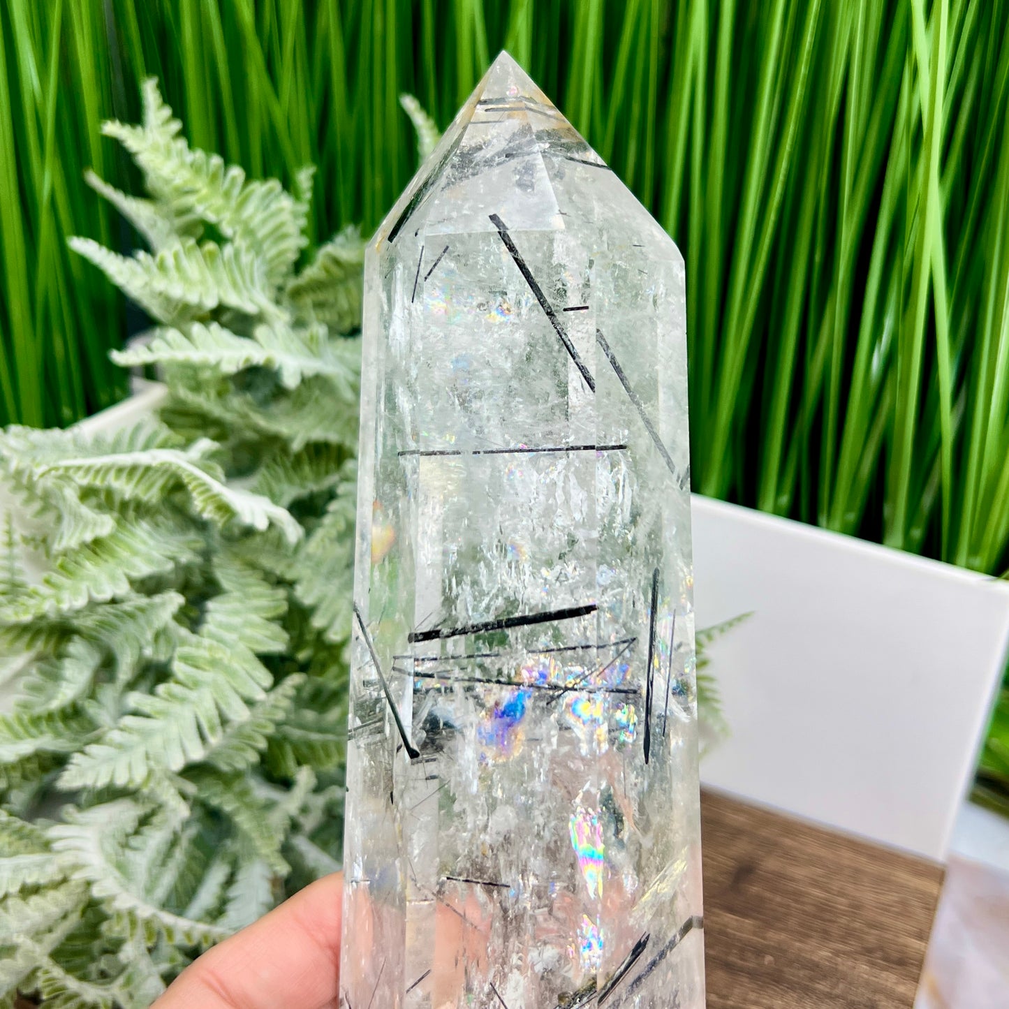 Black Tourmaline in Clear Quartz Top Quality Tower Crystal Generator 942g 203mm