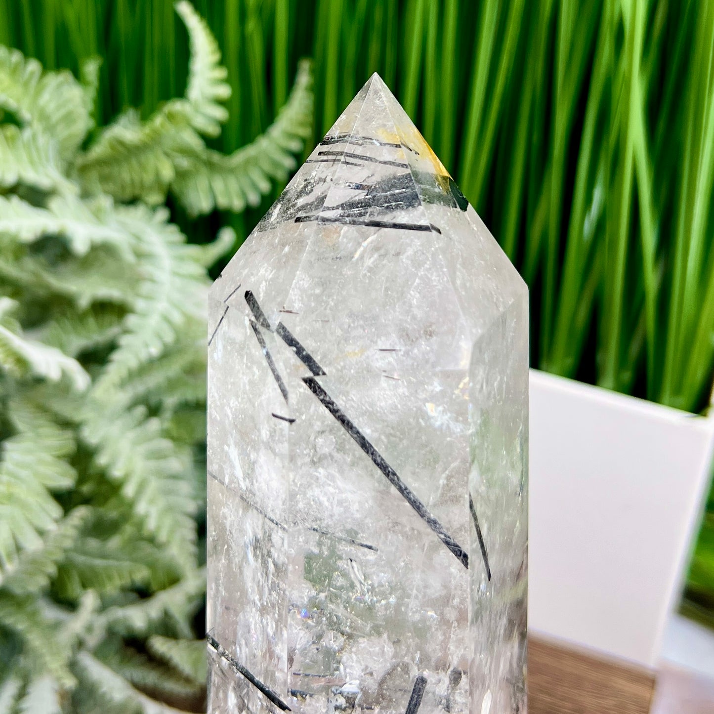 Black Tourmaline in Clear Quartz Top Quality Tower Crystal Generator 942g 203mm