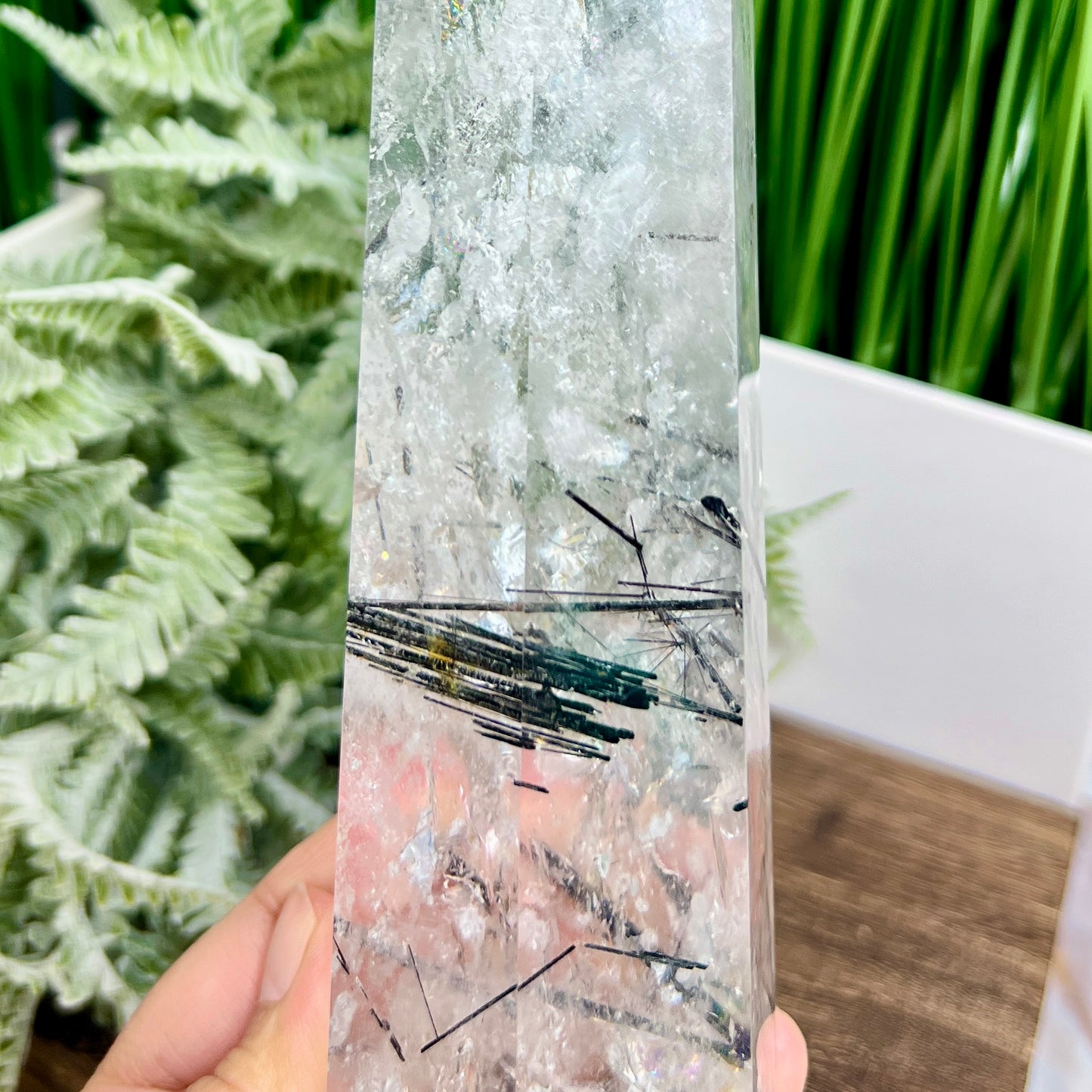 Black Tourmaline in Clear Quartz Top Quality Tower Crystal Generator 942g 203mm