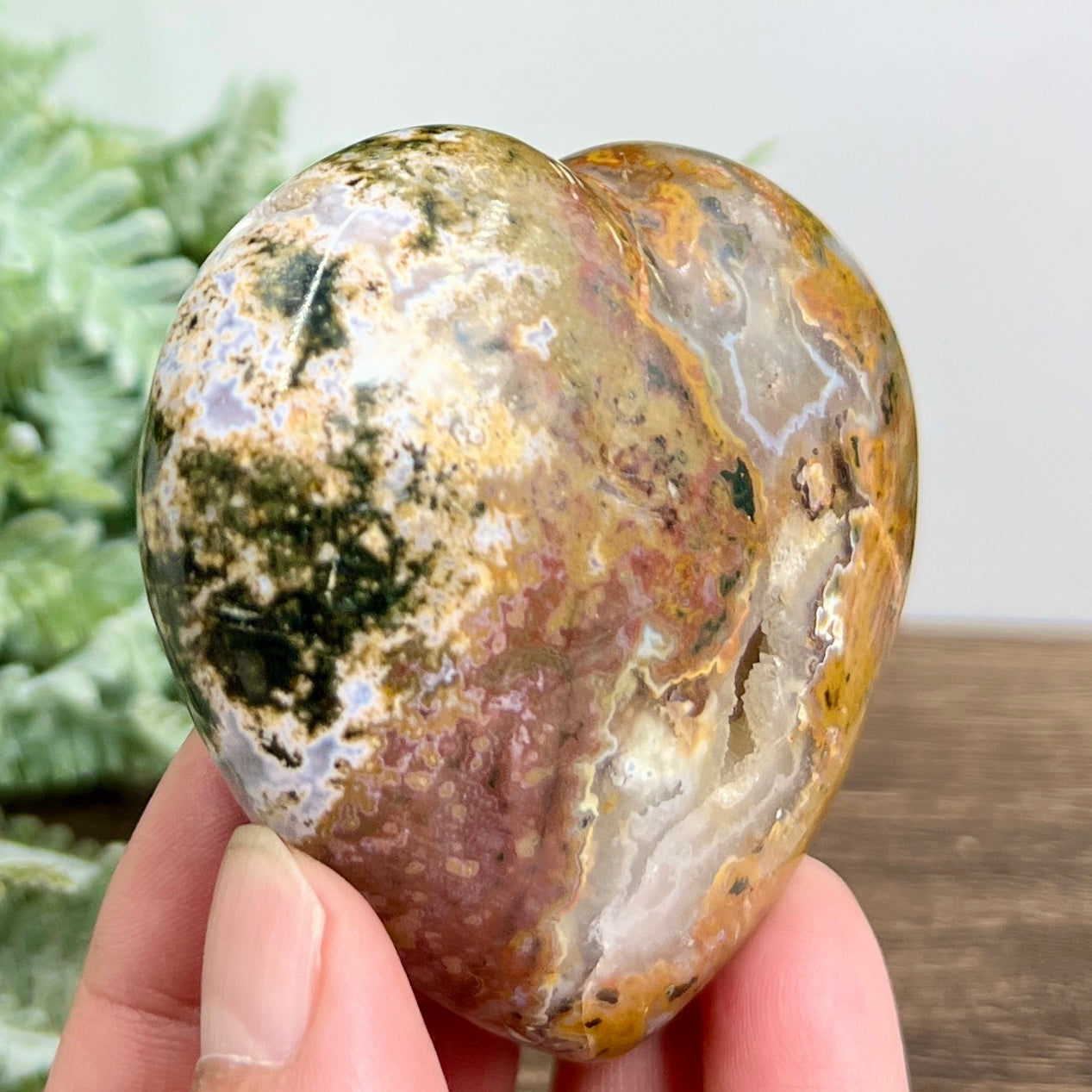 Bubble Ocean Sea Jasper Heart Crystal Carving 214g