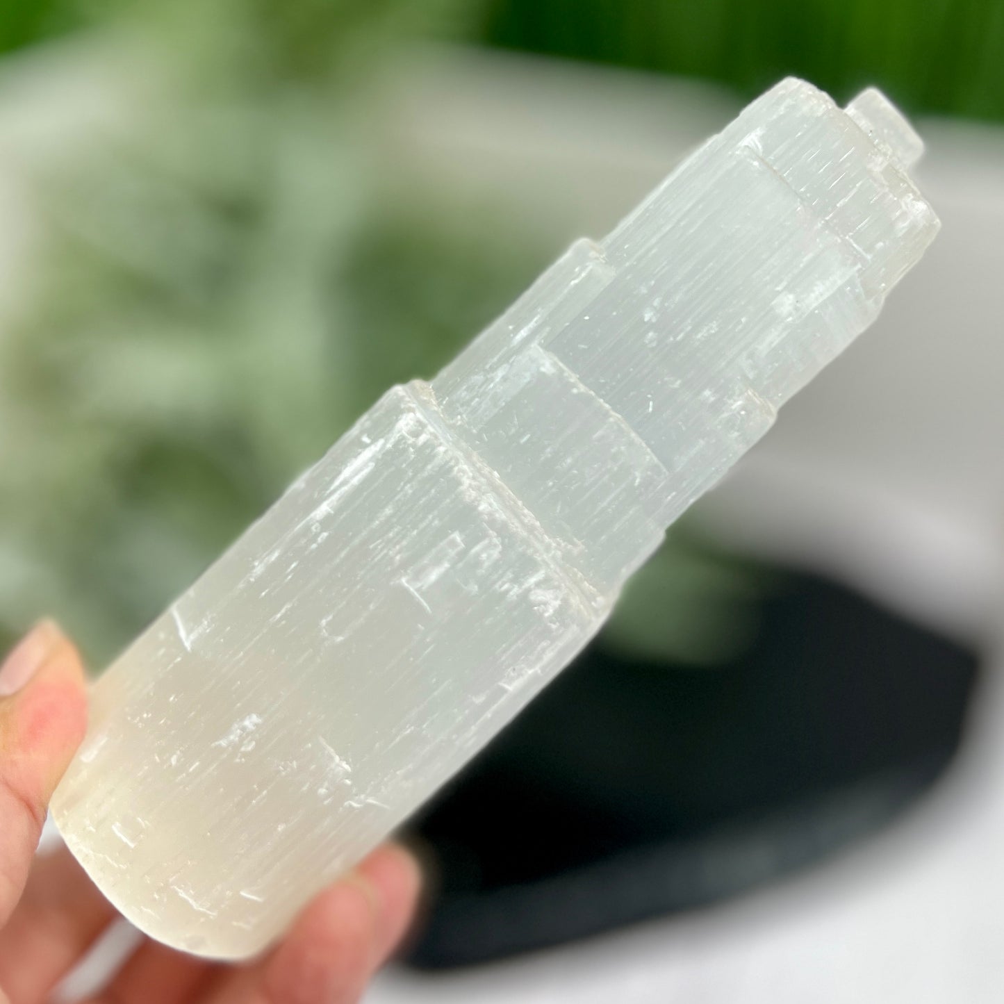 Satin Spar Selenite Tower Crystal Generator Morocco 472g 153mm
