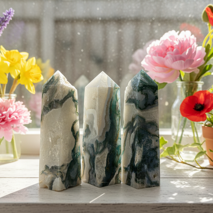 Moss Agate Obelisk Points Towers Crystal Generators YOU CHOOSE