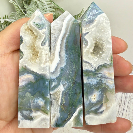 Moss Agate Obelisk Points Towers Crystal Generators YOU CHOOSE