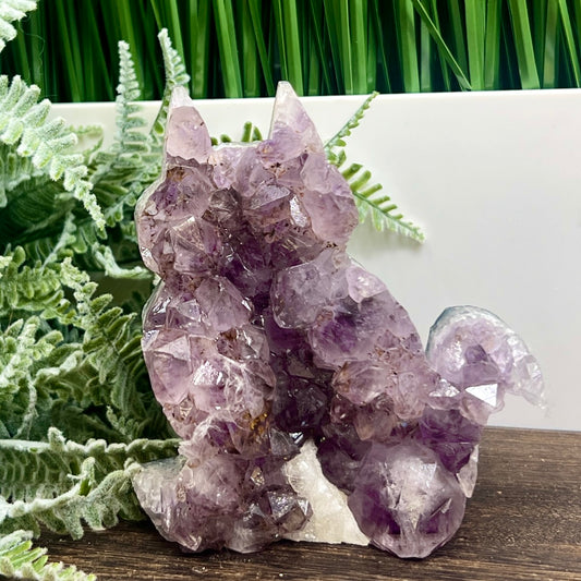 Amethyst with Cacoxenite Kitty Kitty Cat Cluster Animal Crystal Carving 522g
