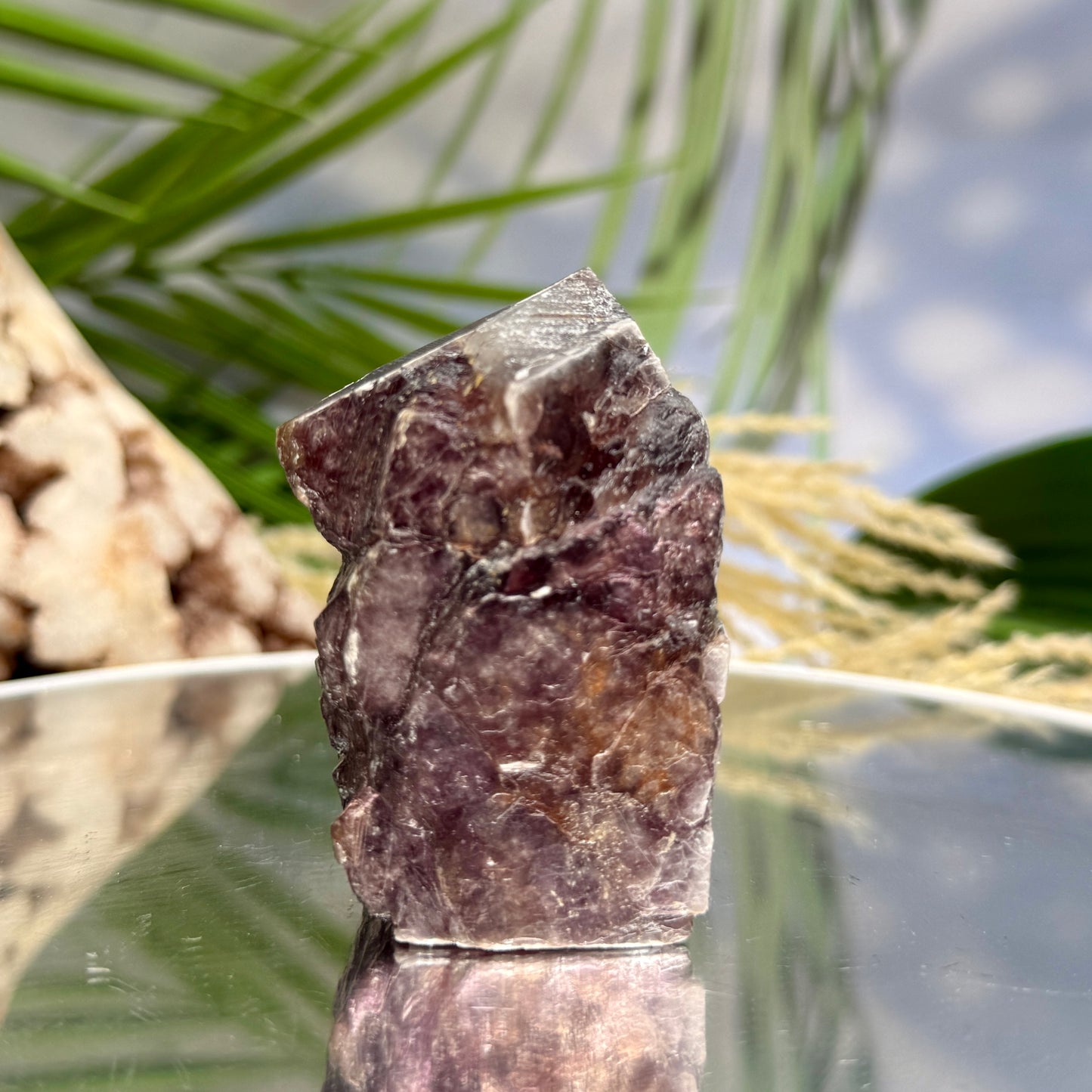 Gem Lepidolite Purple Mica Point Tower Half Polished Half Raw Crystal 92g