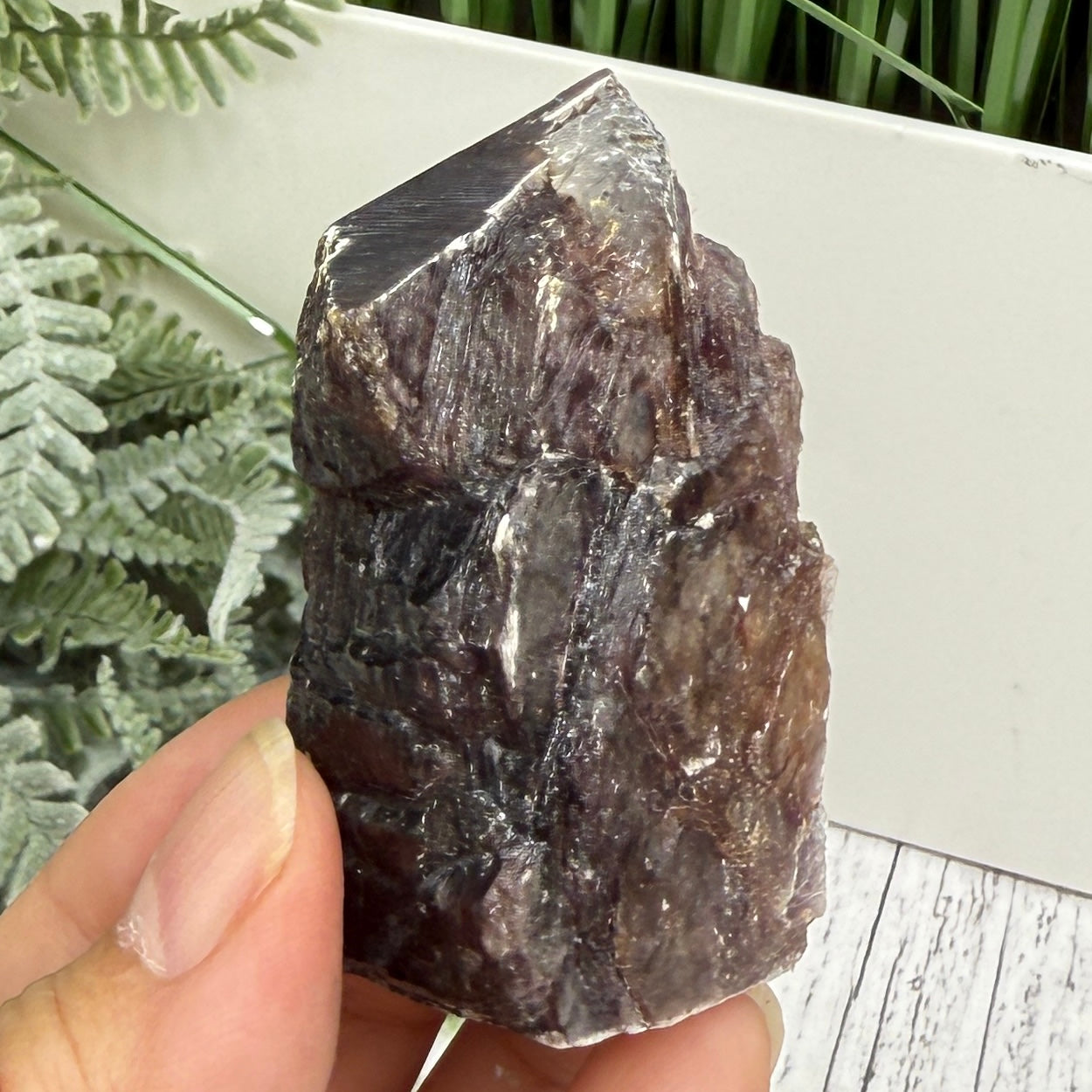 Gem Lepidolite Purple Mica Point Tower Half Polished Half Raw Crystal 92g