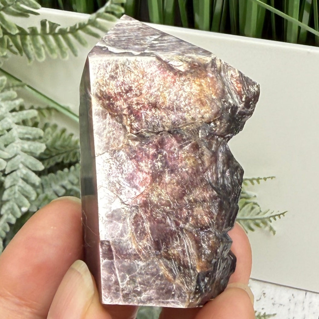 Gem Lepidolite Purple Mica Point Tower Half Polished Half Raw Crystal 92g