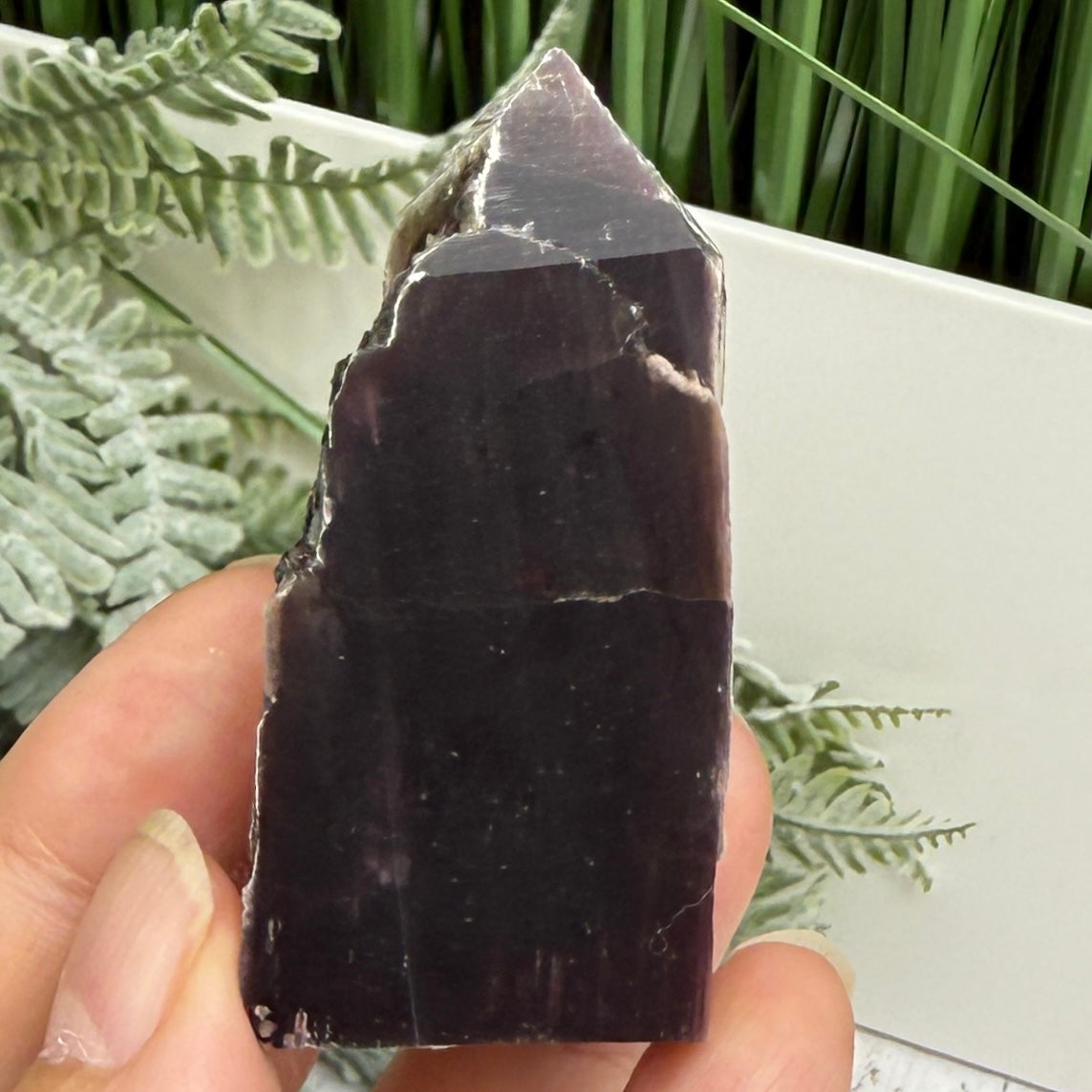 Gem Lepidolite Purple Mica Point Tower Half Polished Half Raw Crystal 92g