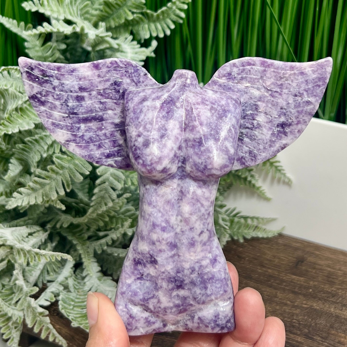 Lepidolite Purple Mica Goddess Angel Female Torso with Wings Crystal 434g