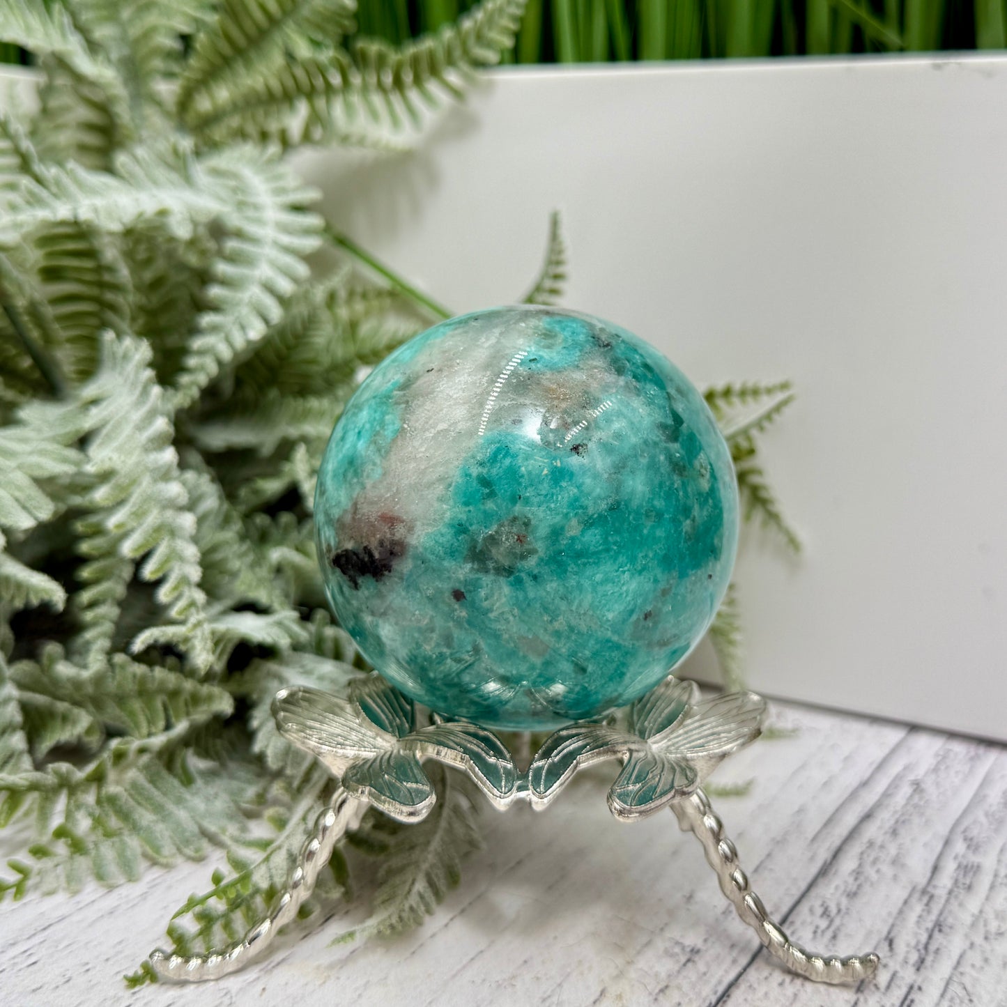 Amazonite with Smoky Quartz Sphere Healing Crystal Ball 350g 64mm Diameter
