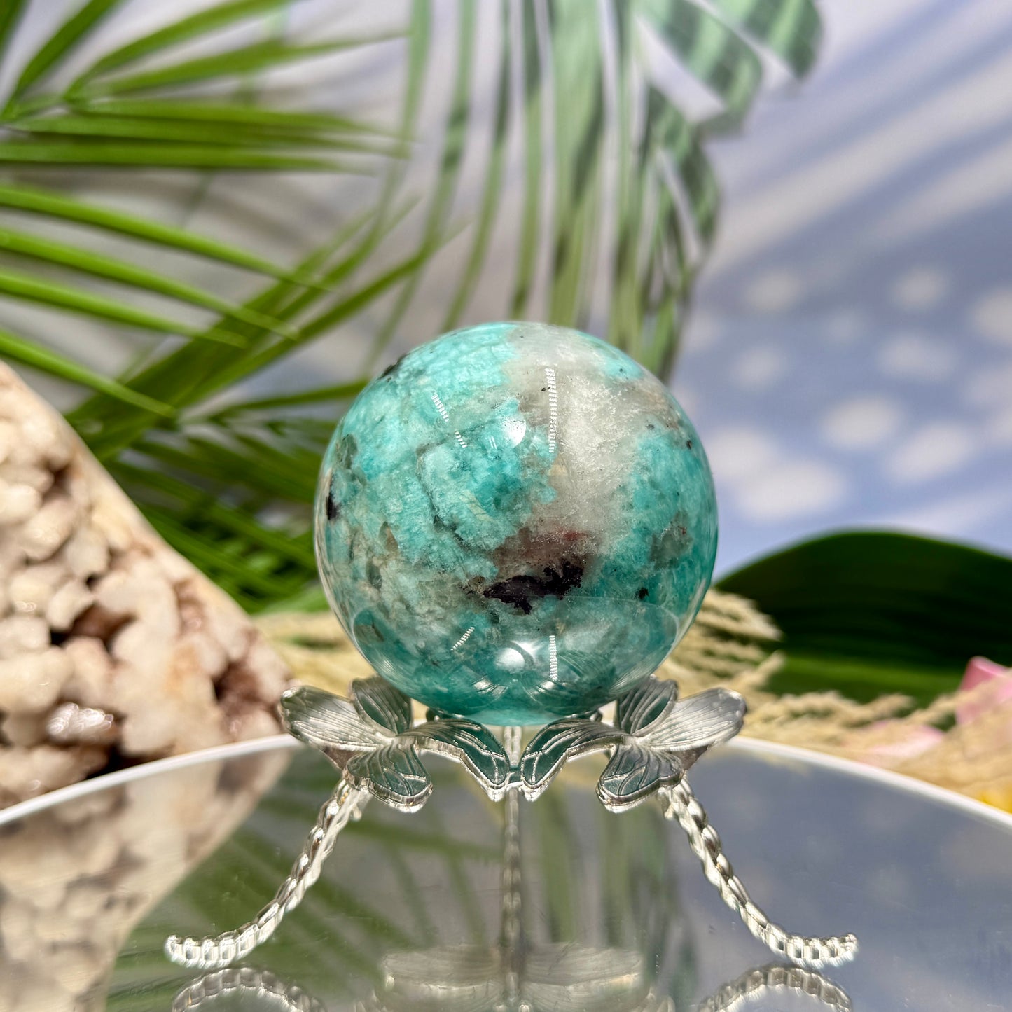 Amazonite with Smoky Quartz Sphere Healing Crystal Ball 350g 64mm Diameter