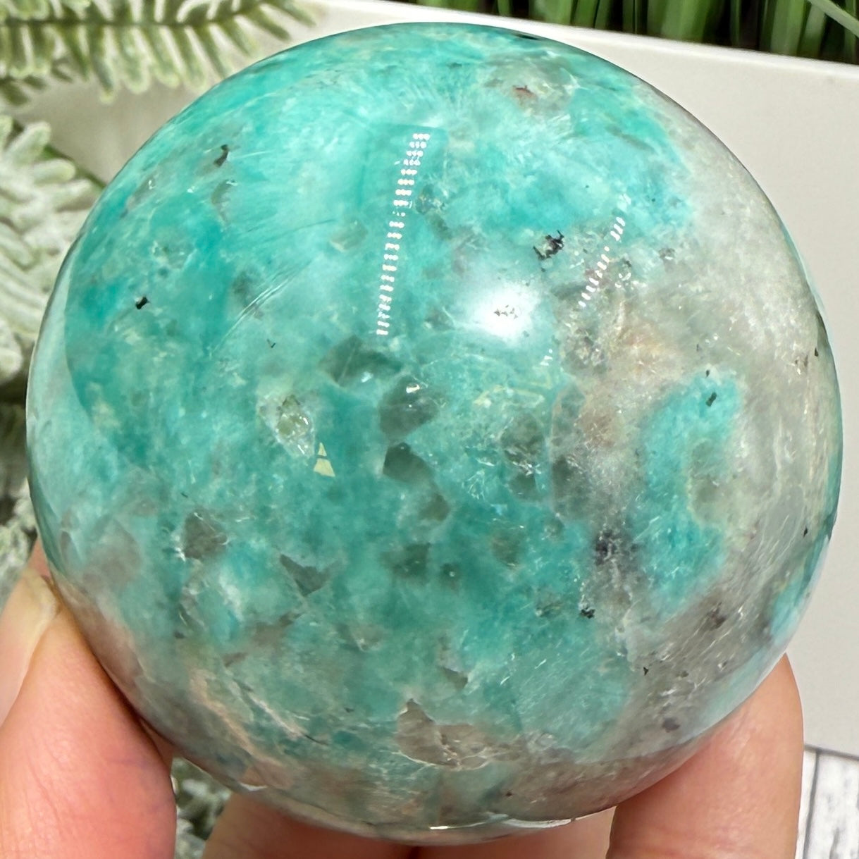 Amazonite with Smoky Quartz Sphere Healing Crystal Ball 350g 64mm Diameter