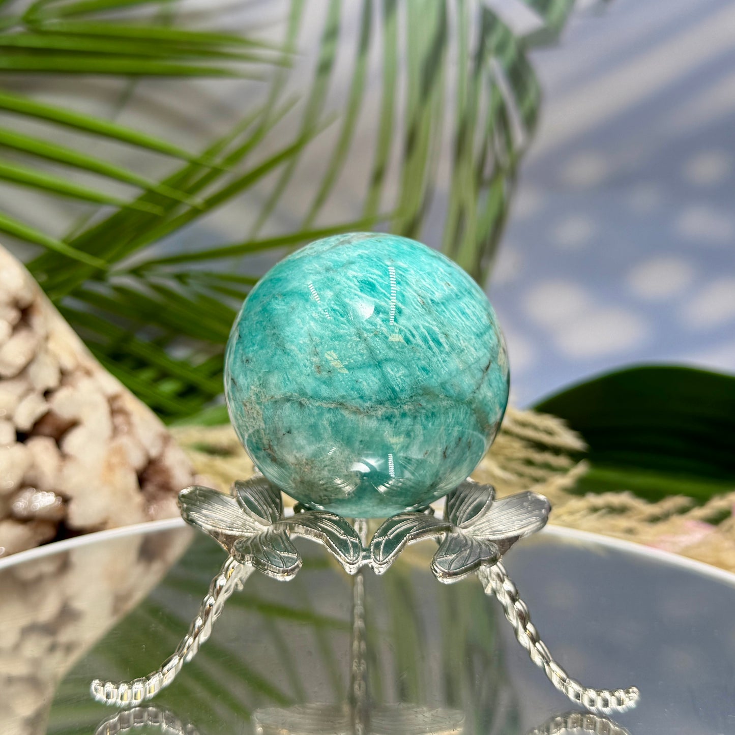 Amazonite with Smoky Quartz Sphere Healing Crystal Ball 251g 57mm Diameter