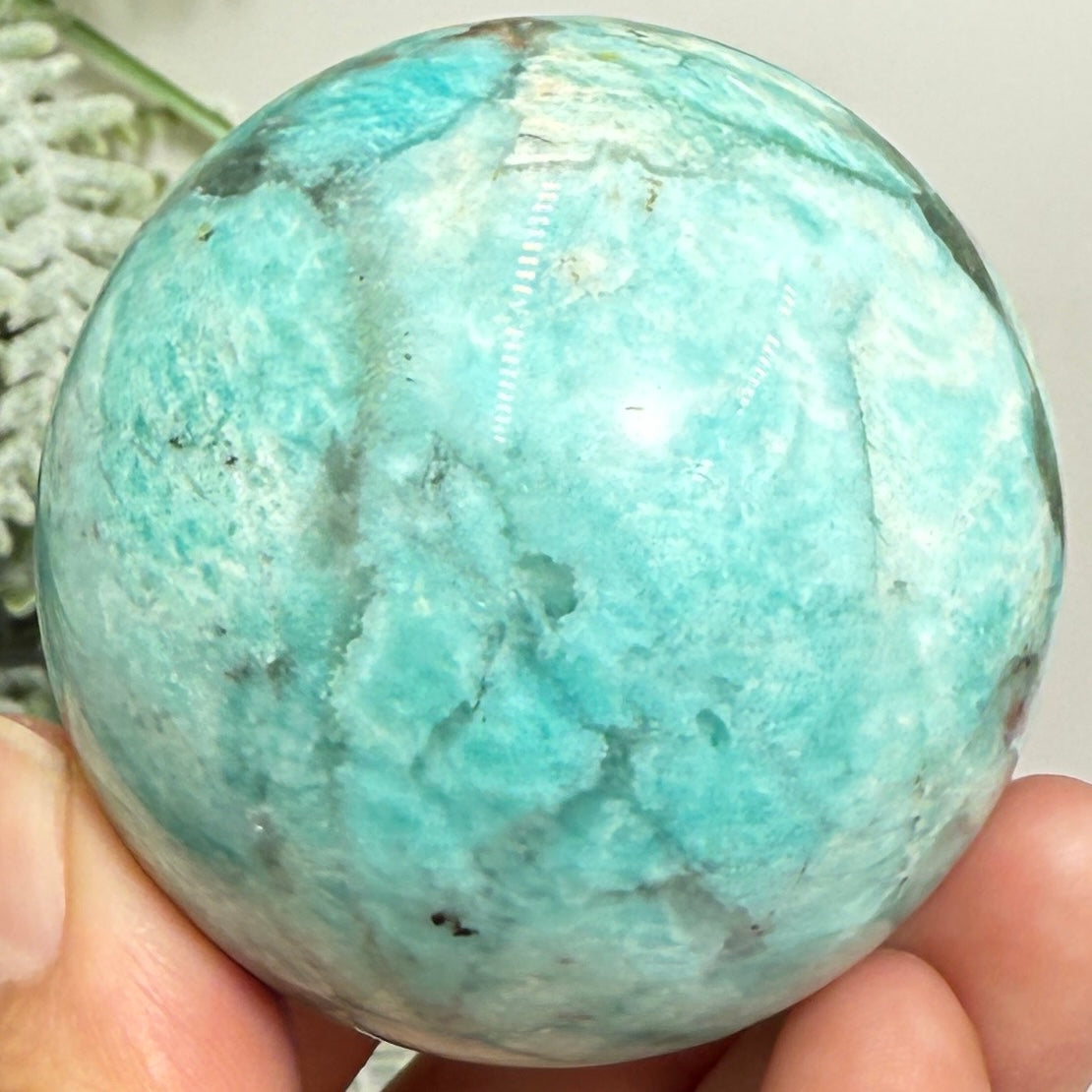 Amazonite with Smoky Quartz Sphere Healing Crystal Ball 251g 57mm Diameter