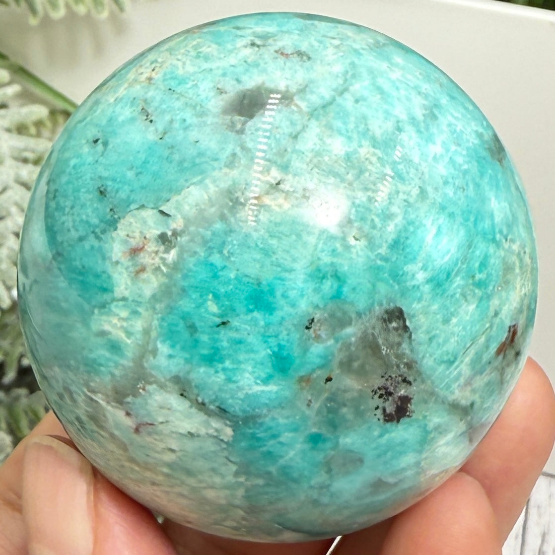 Amazonite with Smoky Quartz Sphere Healing Crystal Ball 251g 57mm Diameter