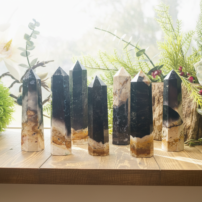 Palm Root Jasper with Pyrite Points Crystal Generators YOU CHOOSE