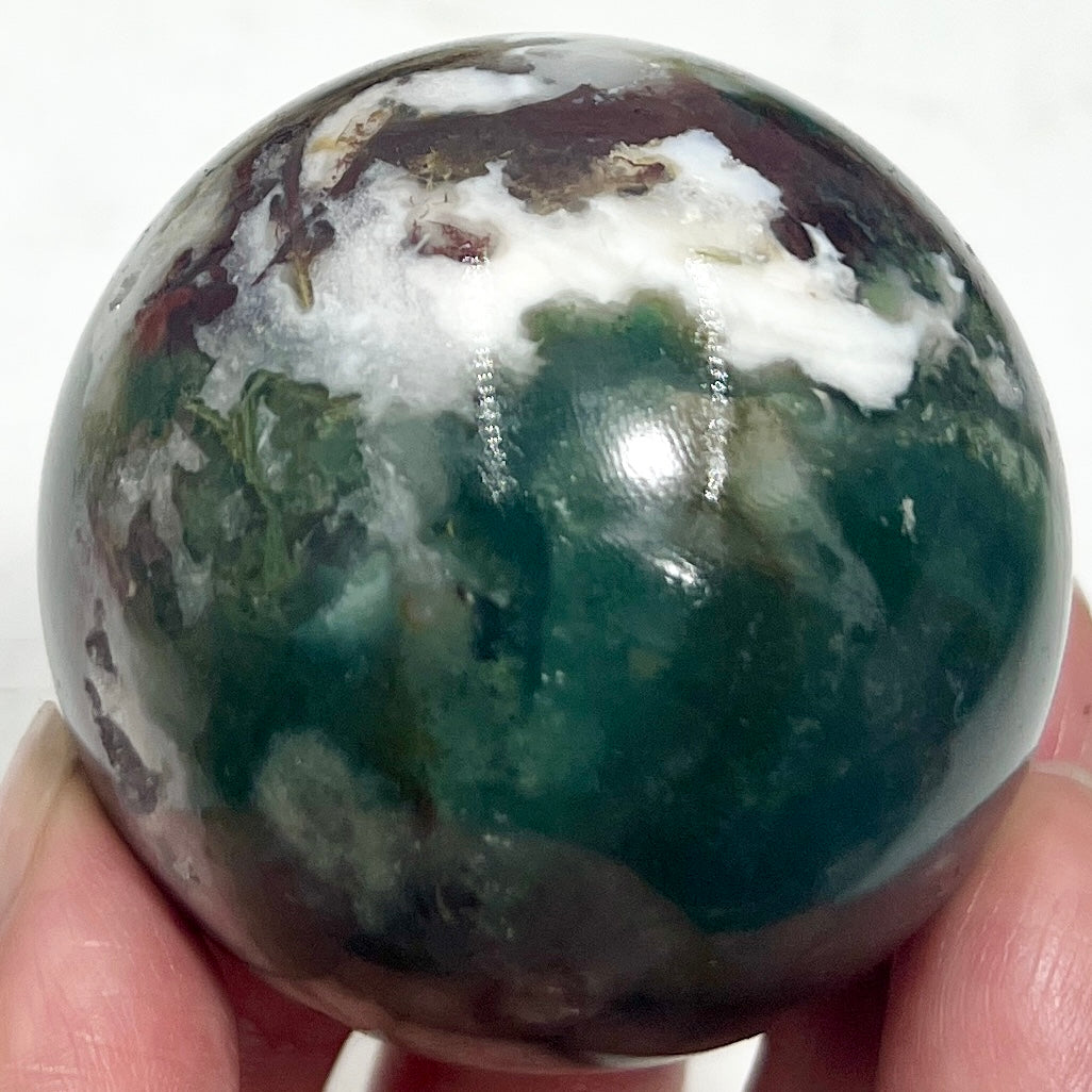 Moss Agate Green Red Sphere Healing Crystal Ball 243g 55mm