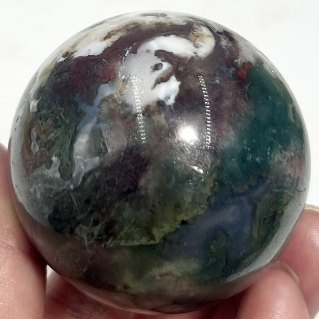 Moss Agate Green Red Sphere Healing Crystal Ball 243g 55mm