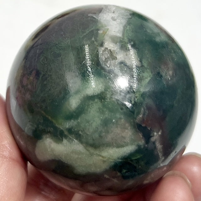 Moss Agate Green Red Sphere Healing Crystal Ball 243g 55mm