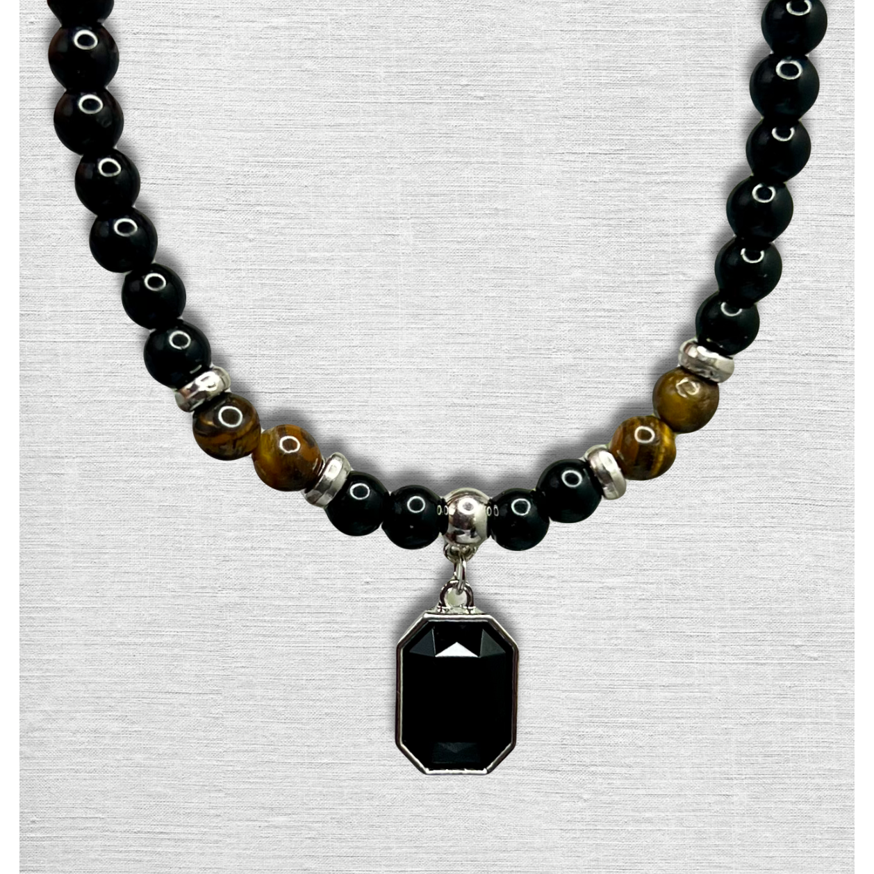 Tigers Eye Black Obsidian Necklace Grounding Wearable Crystal