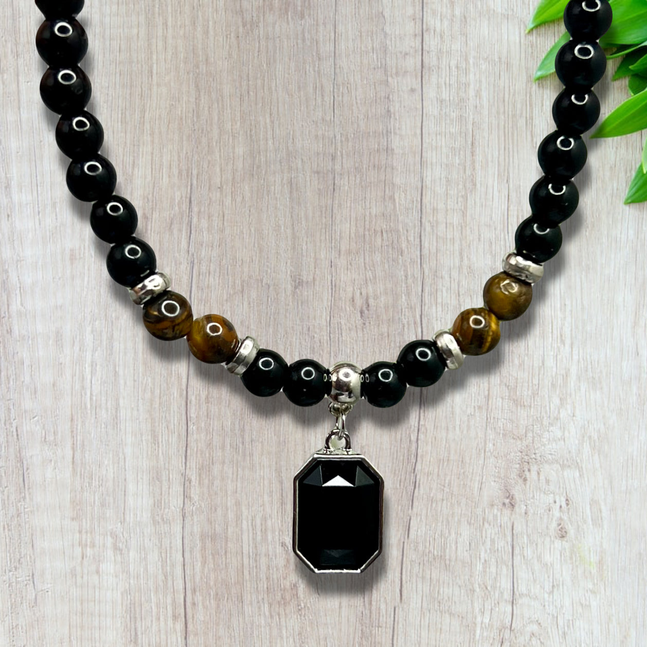 Tigers Eye Black Obsidian Necklace Grounding Wearable Crystal