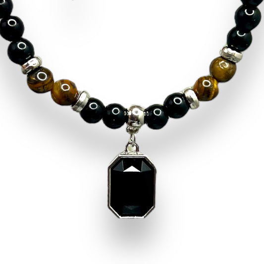 Tigers Eye Black Obsidian Necklace Grounding Wearable Crystal