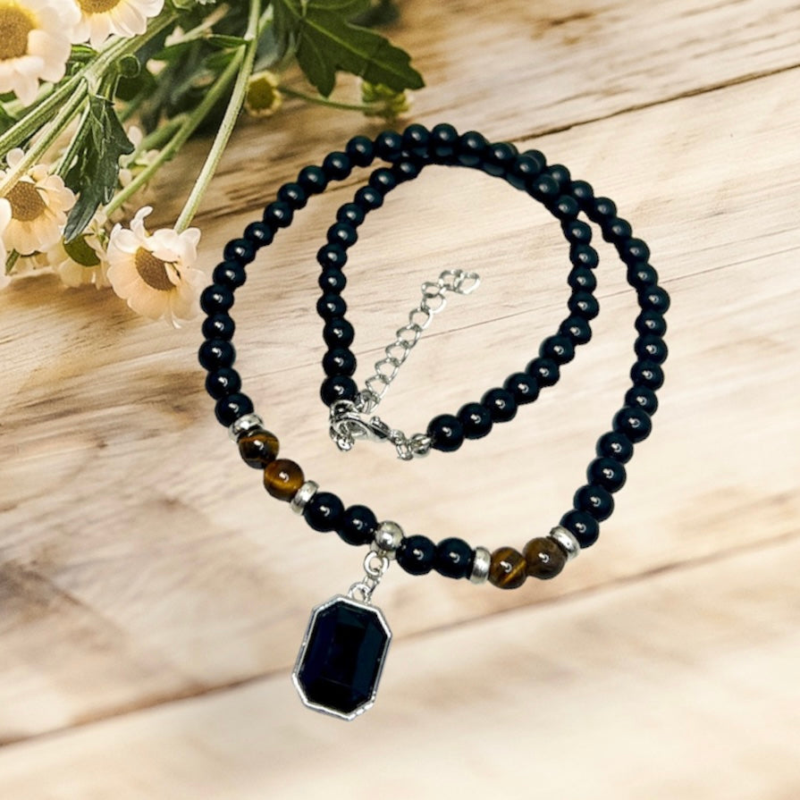 Tigers Eye Black Obsidian Necklace Grounding Wearable Crystal