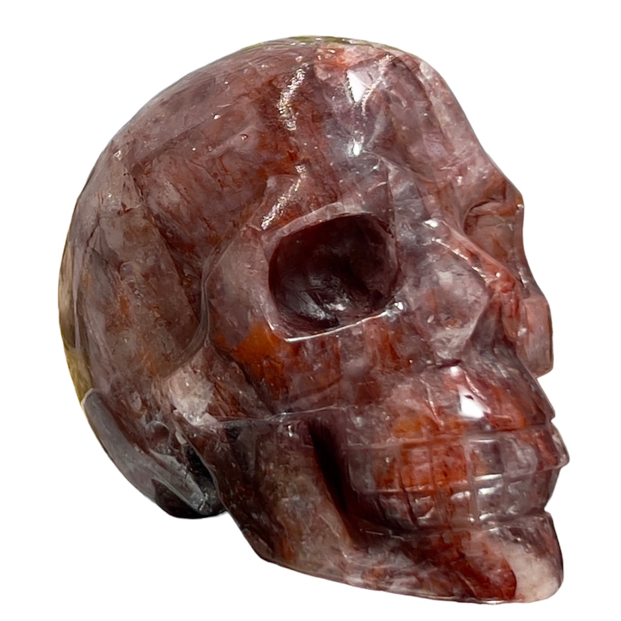 Hematoid Fire Quartz Skull Healing Crystal Carving 906g