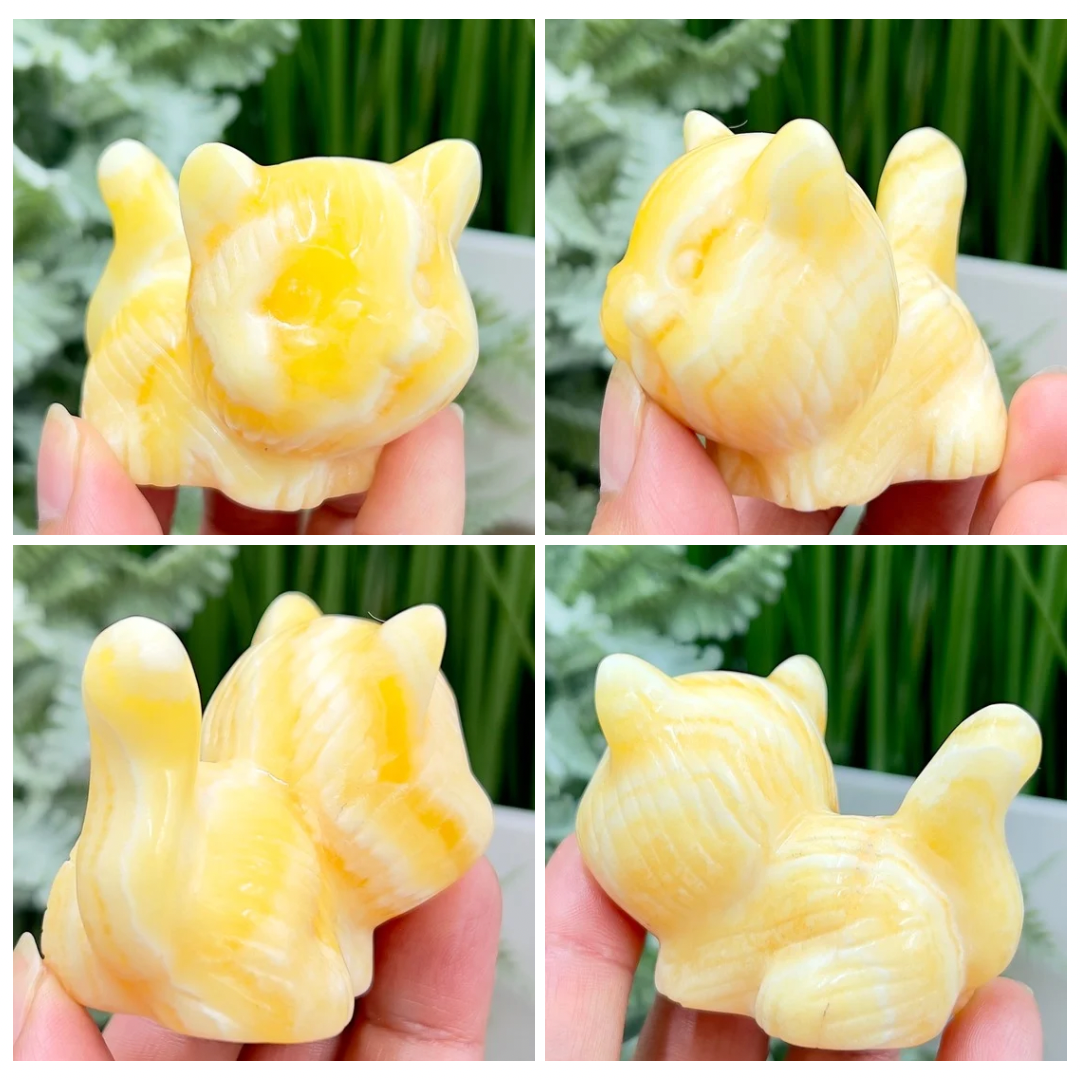 Banded Orange Calcite Kittens Crystal Kitty Cats Carvings 3 Pieces