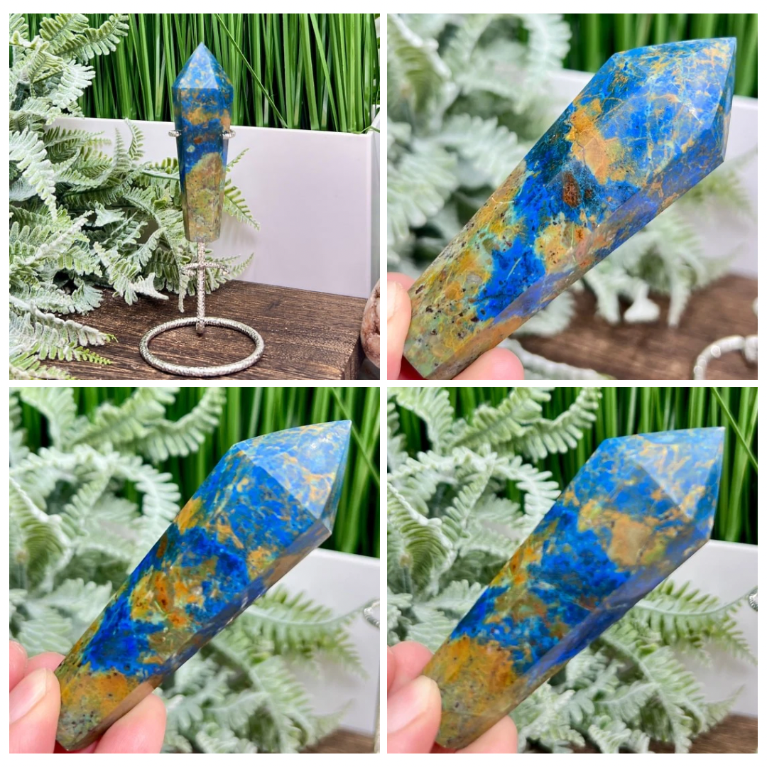 Chrysocolla Malachite Tower with Stand Healing Crystal Generator 102g