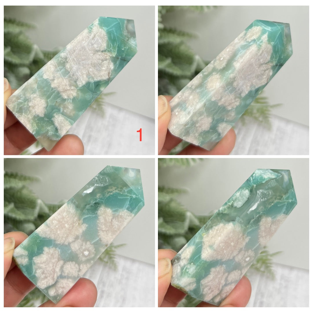 Green Flower Agate Sakura RARE Points Towers Crystal Generators YOU CHOOSE