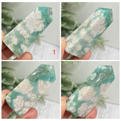 Green Flower Agate Sakura RARE Points Towers Crystal Generators YOU CHOOSE