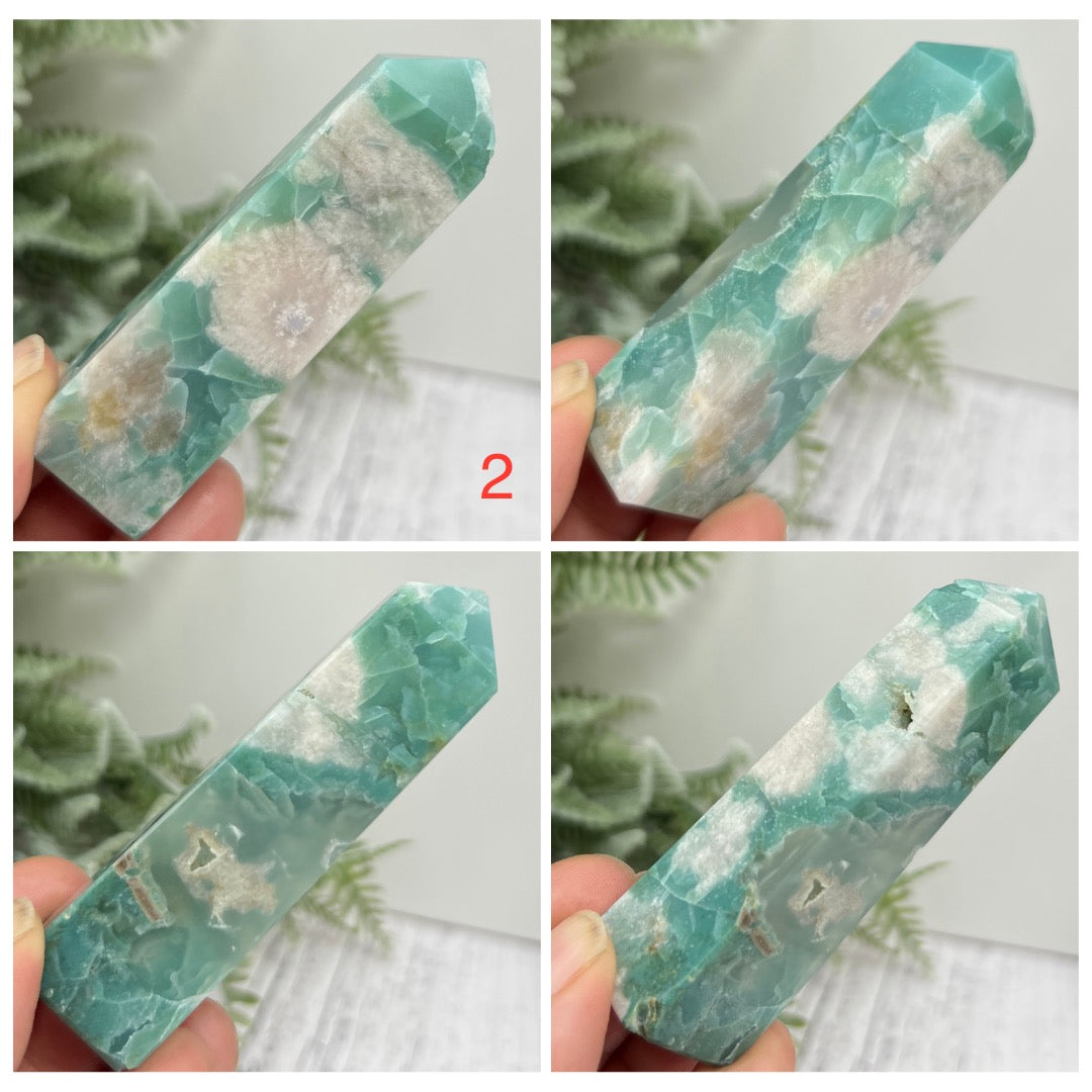 Green Flower Agate Sakura RARE Points Towers Crystal Generators YOU CHOOSE