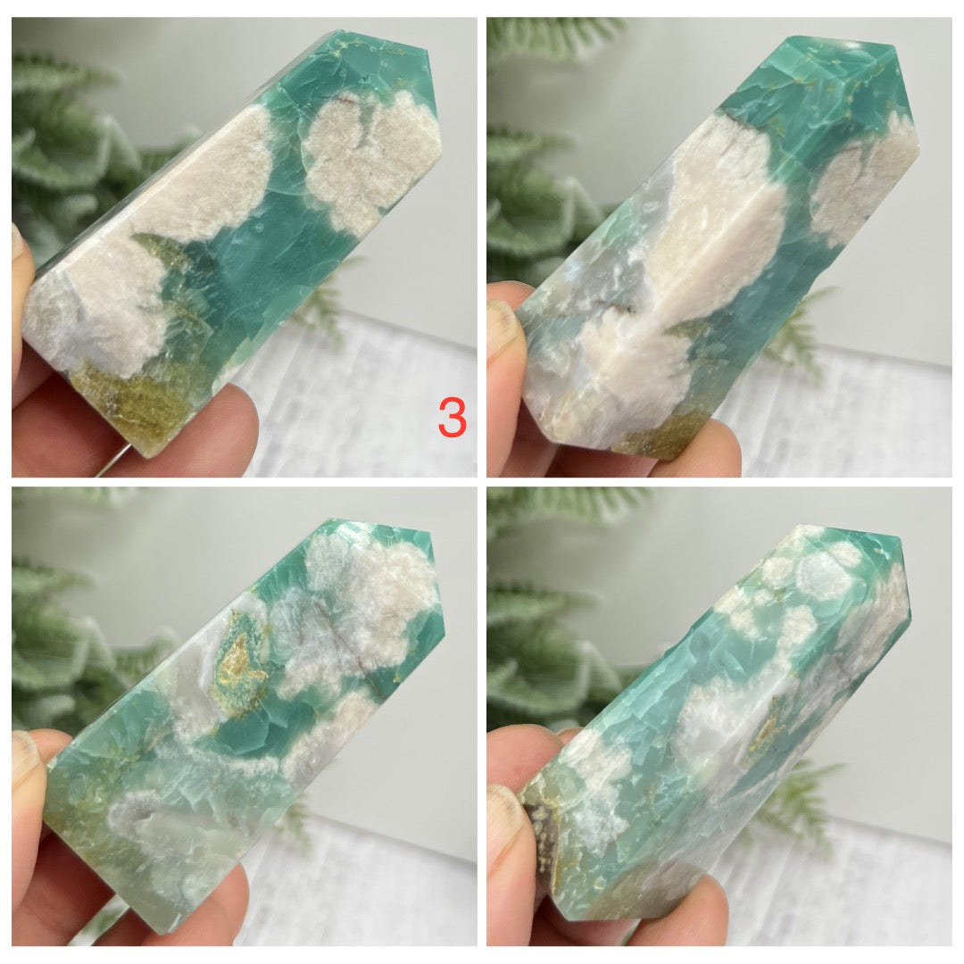 Green Flower Agate Sakura RARE Points Towers Crystal Generators YOU CHOOSE