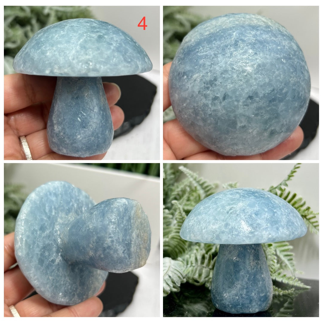 Large Blue Calcite Mushrooms Crystal Carvings YOU CHOOSE