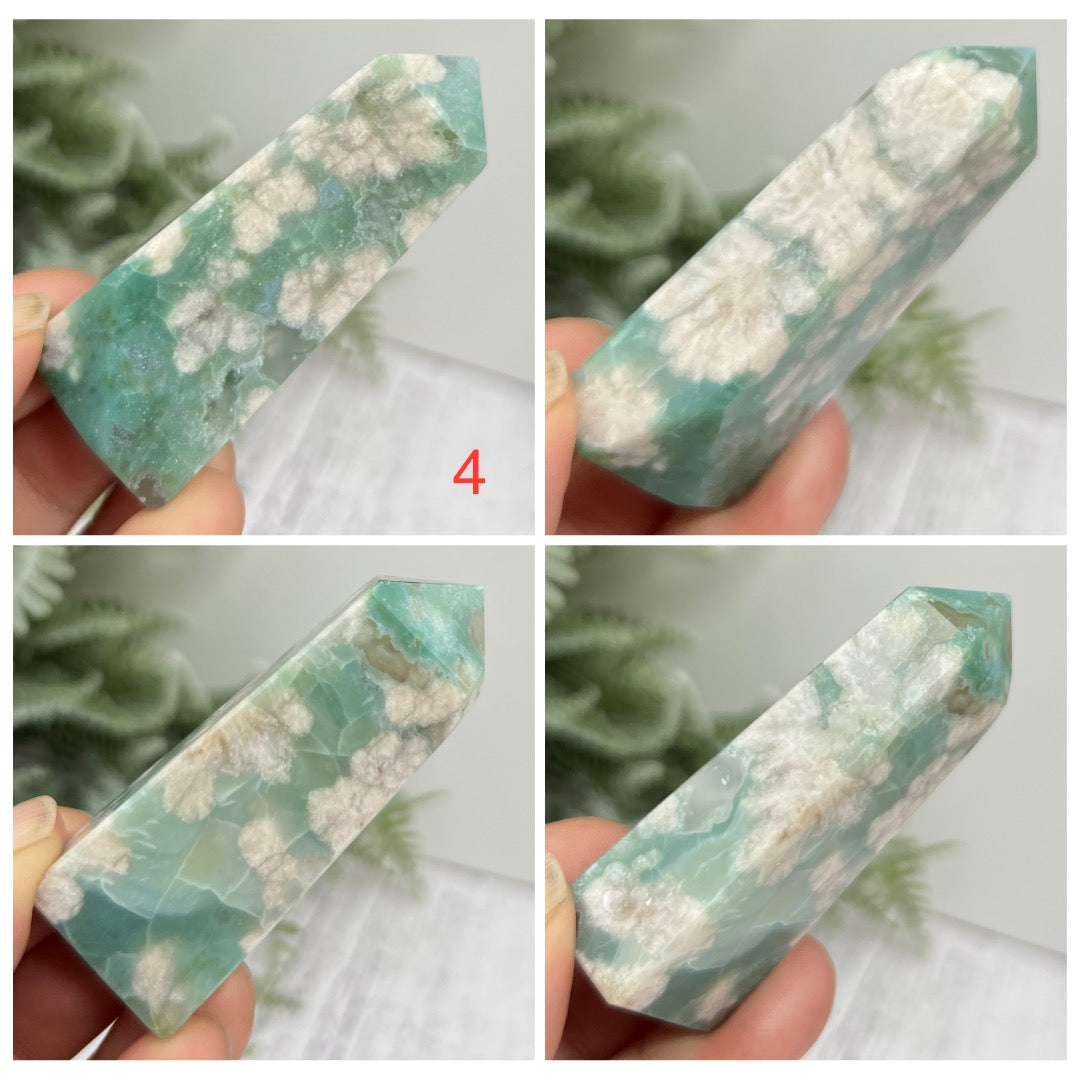 Green Flower Agate Sakura RARE Points Towers Crystal Generators YOU CHOOSE