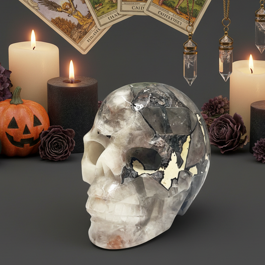 Mosaic Chalcedony Quartz Rare Skull Healing Crystal Carving 1037g