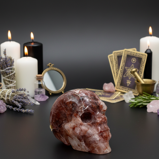 Hematoid Fire Quartz Skull Healing Crystal Carving 1066g