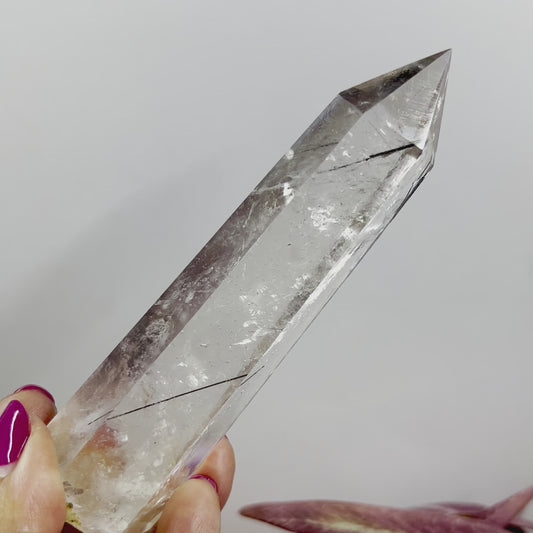 Black Tourmaline in Clear Quartz Tower Crystal Generator 156g 120mm
